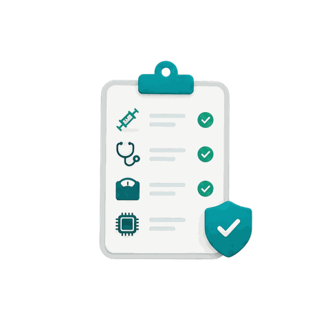 A health checklist with vaccine, vet, weight, and microchip items checked off